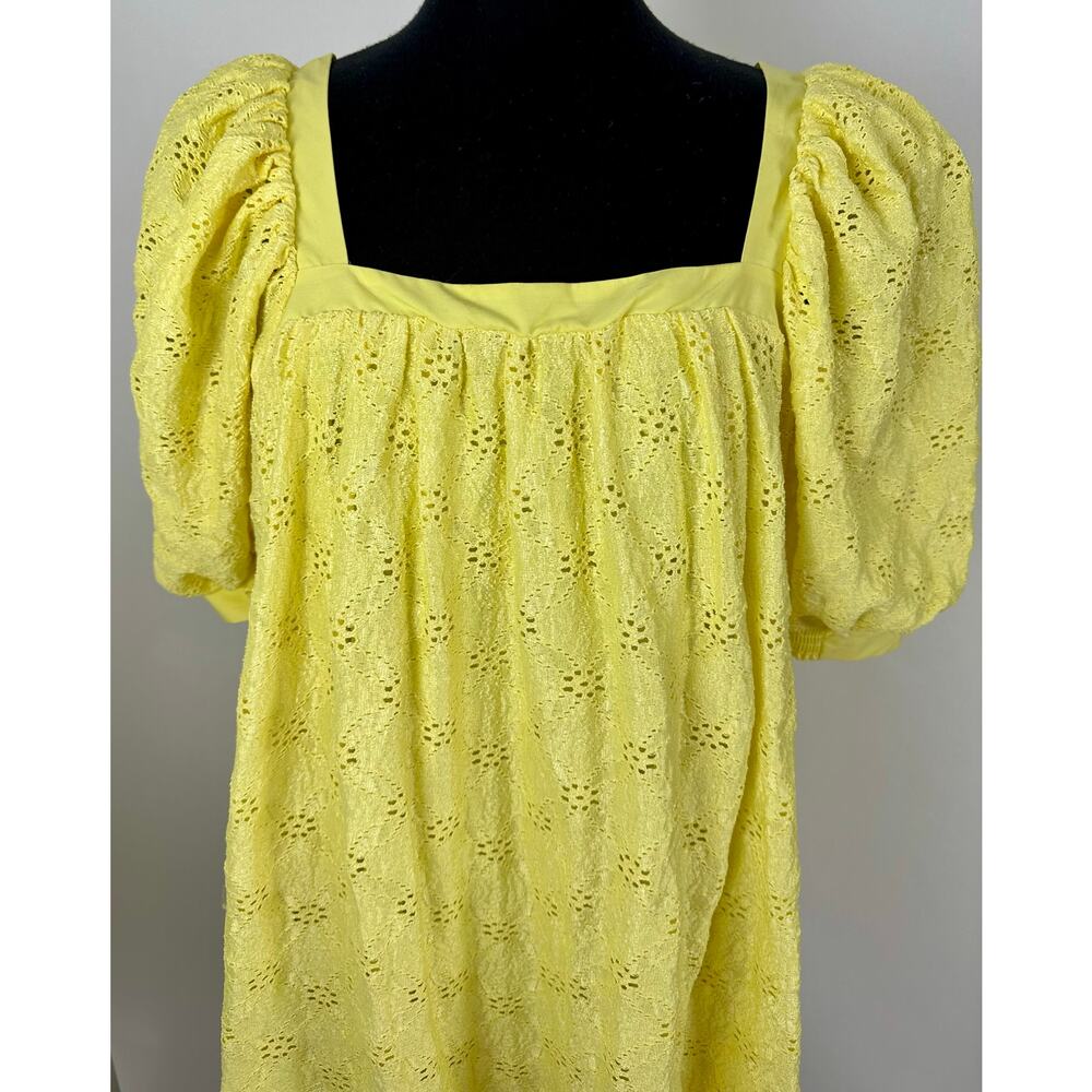 Maeve Anthropologie Medium Cotton Eyelet Lemon Yellow Babydoll Dress Coastal - Picture 4 of 12